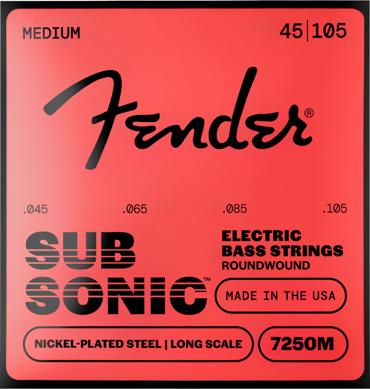 Fender 45-105 7250 Bass Strings, Nickel Plated Steel, Long Scale