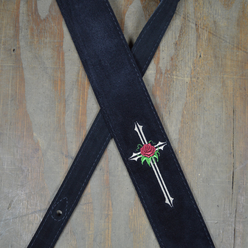 Colonial Leather DSS-ED6 Double Suede Embroidered Strap - Rose & Cross