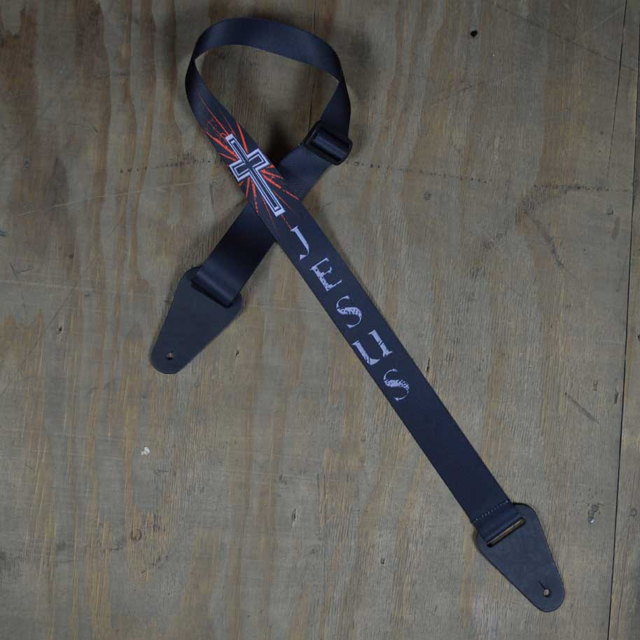 JESCRO Direct Print Webbing Strap - Silver Jesus & Cross