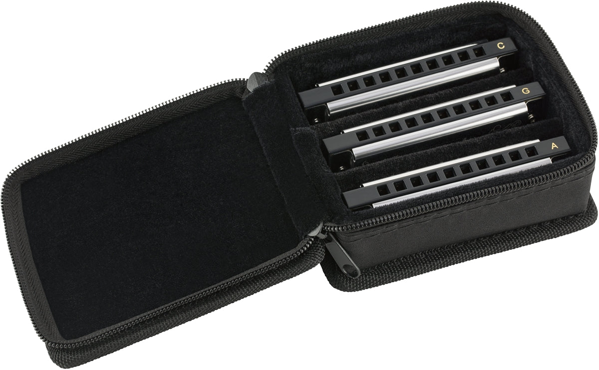 Fender Blues  Deluxe Harmonica 3 Pack C,G & A with Case