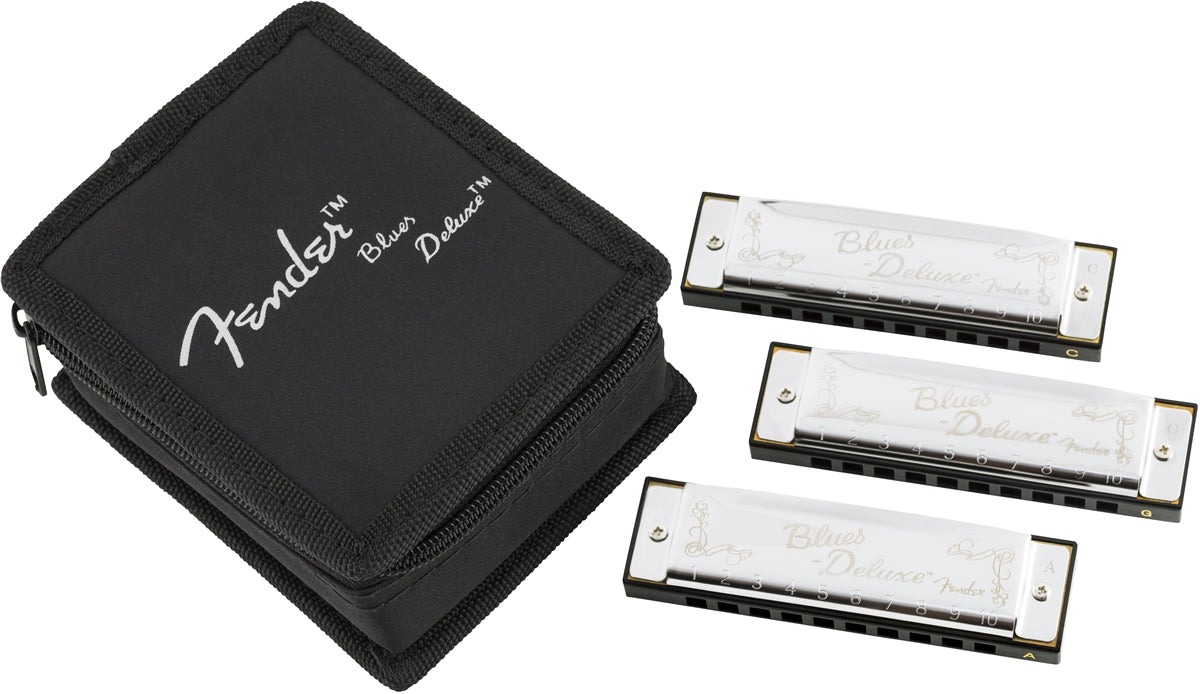 Fender Blues  Deluxe Harmonica 3 Pack C,G & A with Case