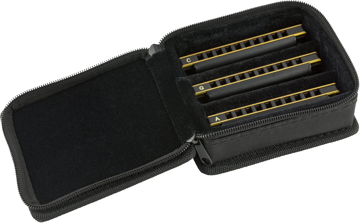 FENDER BLUES DEVILLE HARMONICA 3 PACK C, G & A WITH CASE