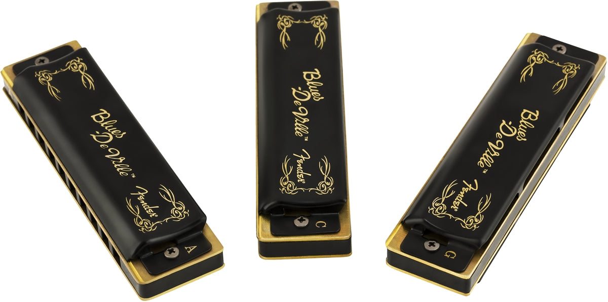 FENDER BLUES DEVILLE HARMONICA 3 PACK C, G & A WITH CASE