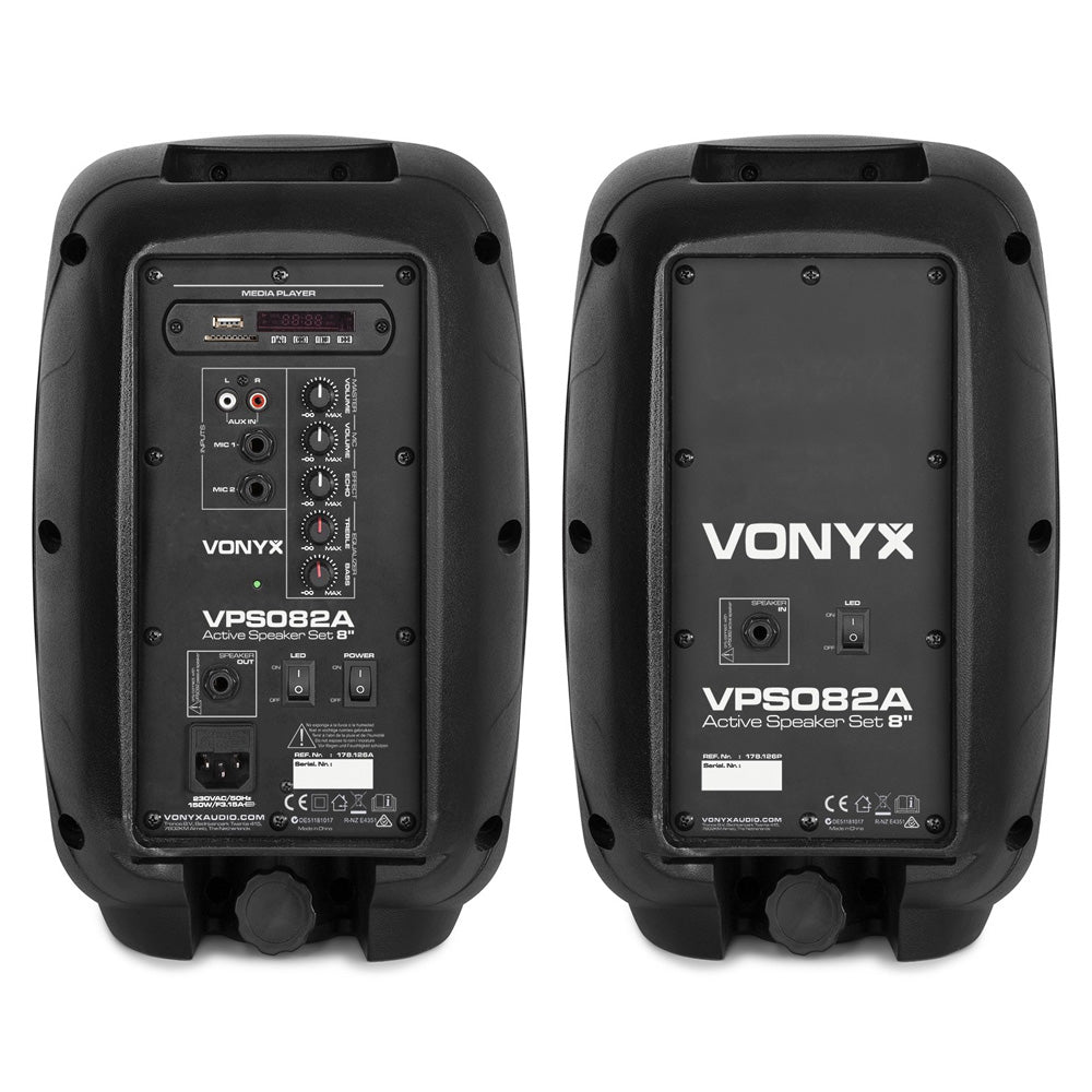 Vonyx VPS082A Active Speaker Set 8 Inch LED MP3 BT