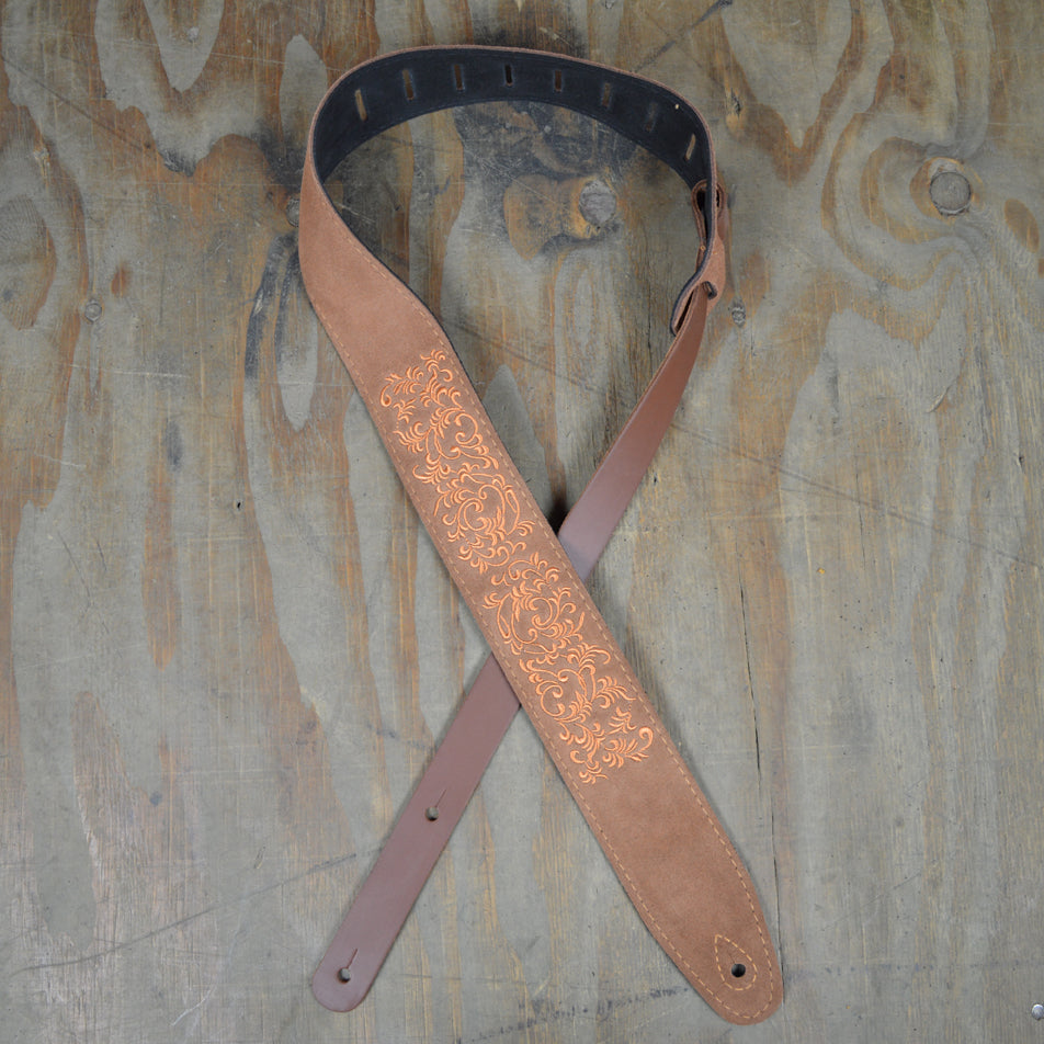 Colonial Leather DSS-ED15 Double Suede Embroidered Strap - Leaves Light Brown