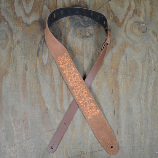 Colonial Leather DSS-ED15 Double Suede Embroidered Strap - Leaves Light Brown