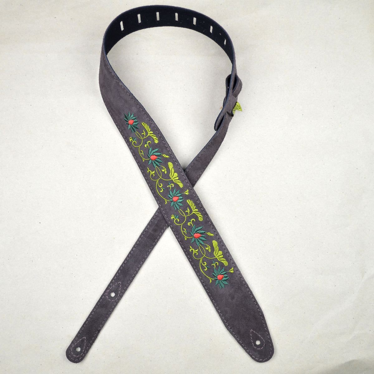 Colonial Leather DSS-ED17 Double Suede Embroidered Strap - Flower & Leaf Brown 2