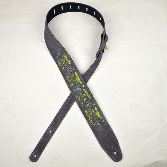 Colonial Leather DSS-ED17 Double Suede Embroidered Strap - Flower & Leaf Brown 2