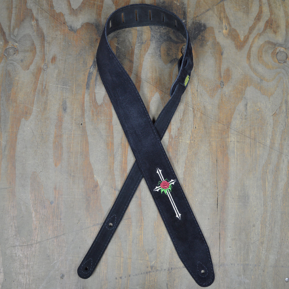 Colonial Leather DSS-ED6 Double Suede Embroidered Strap - Rose & Cross