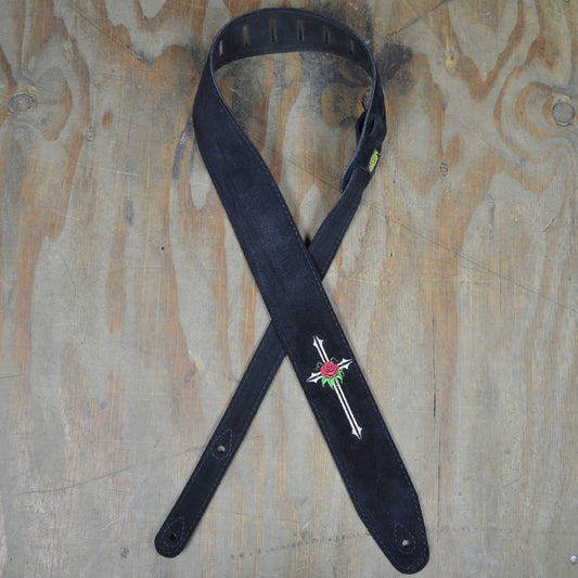 Colonial Leather DSS-ED6 Double Suede Embroidered Strap - Rose & Cross