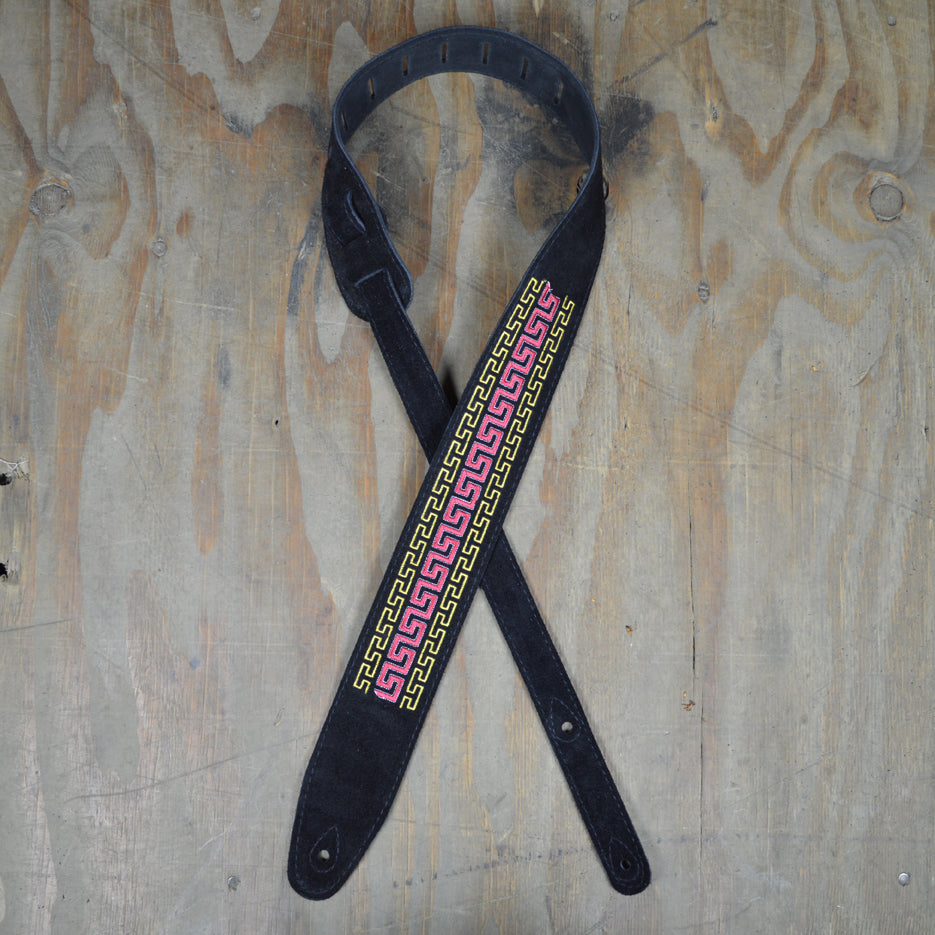 Colonial Leather DSS-ED7 Double Suede Embroidered Strap - Red & Gold Pattern
