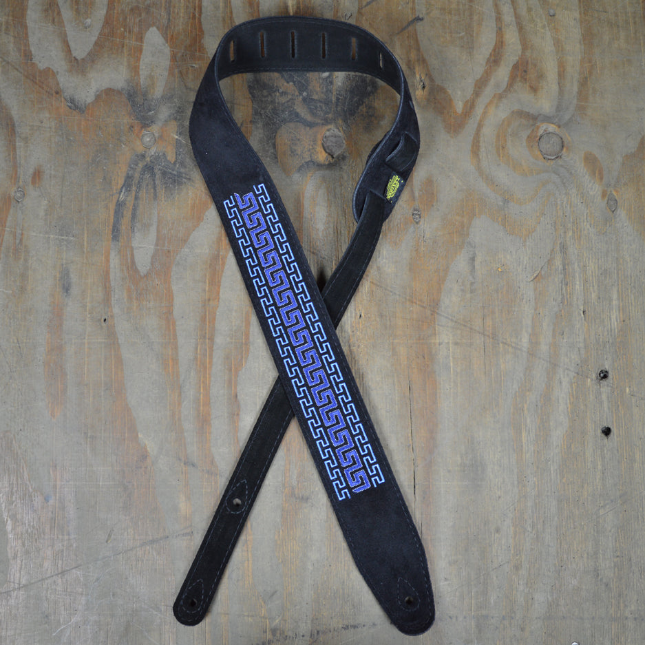 Colonial Leather DSS-ED8 Double Suede Embroidered Strap - Blue & Blue Pattern