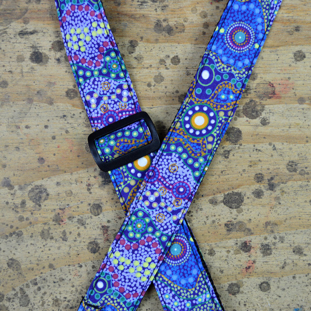 RSI-03 ABORIGINAL ART GUITAR STRAP – PURPLE BUSH ONION
