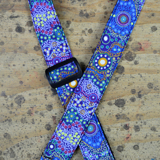 RSI-03 ABORIGINAL ART GUITAR STRAP – PURPLE BUSH ONION