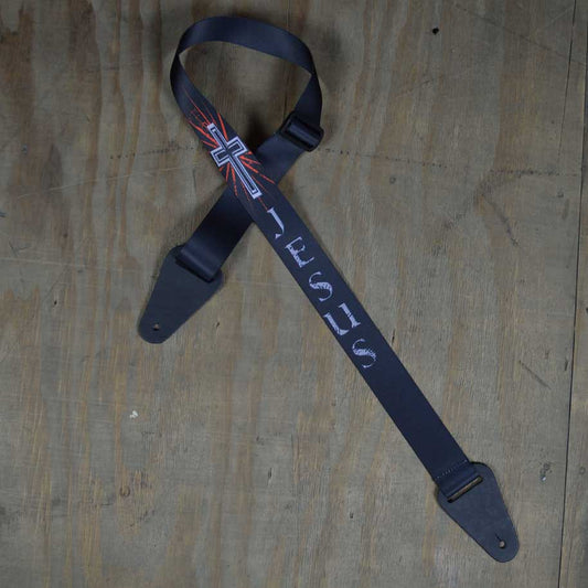 JESCRO Direct Print Webbing Strap - Silver Jesus & Cross