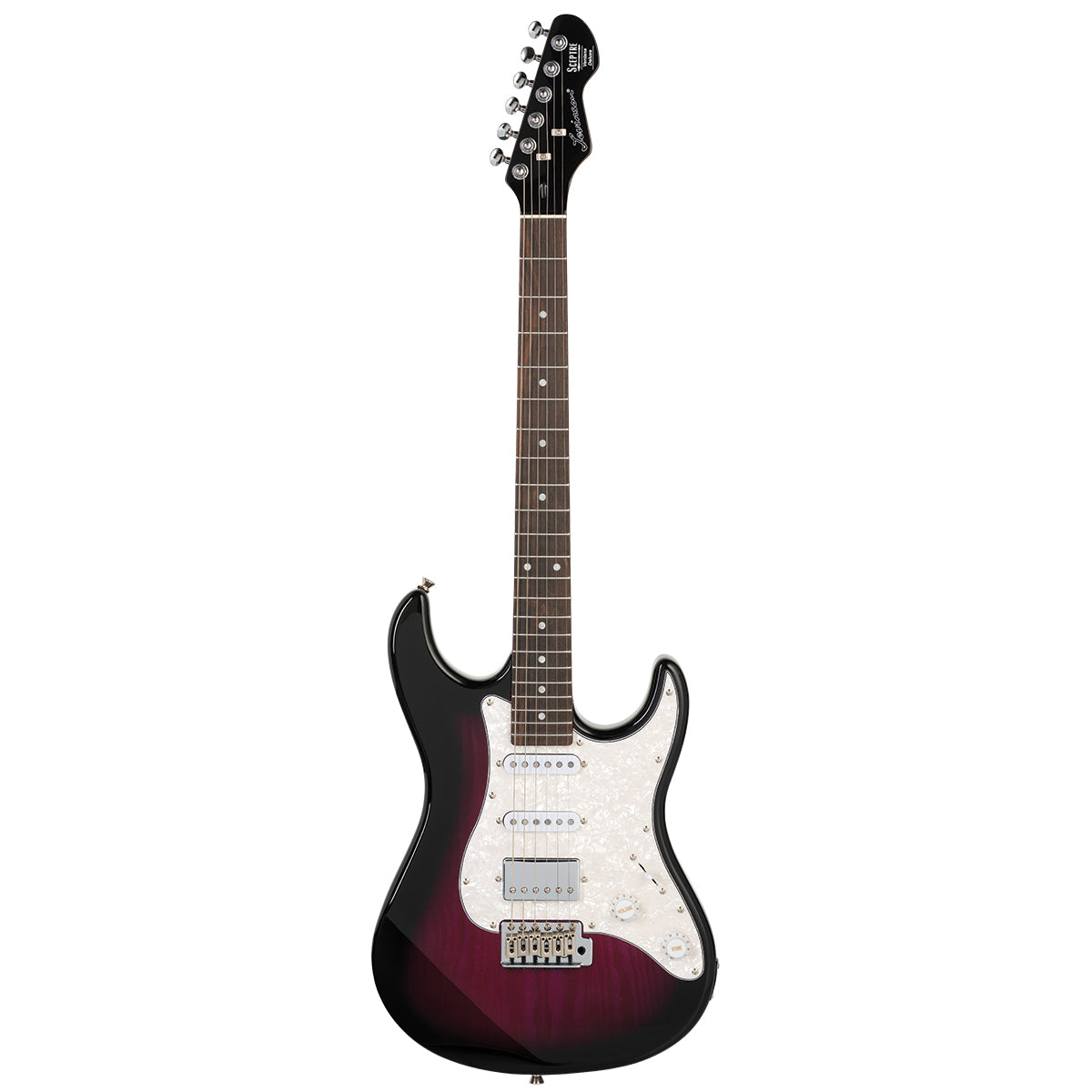 Levinson Sceptre Ventana Deluxe Double Cutaway HSS See Thru Misty Violet w Indian Laurel Board