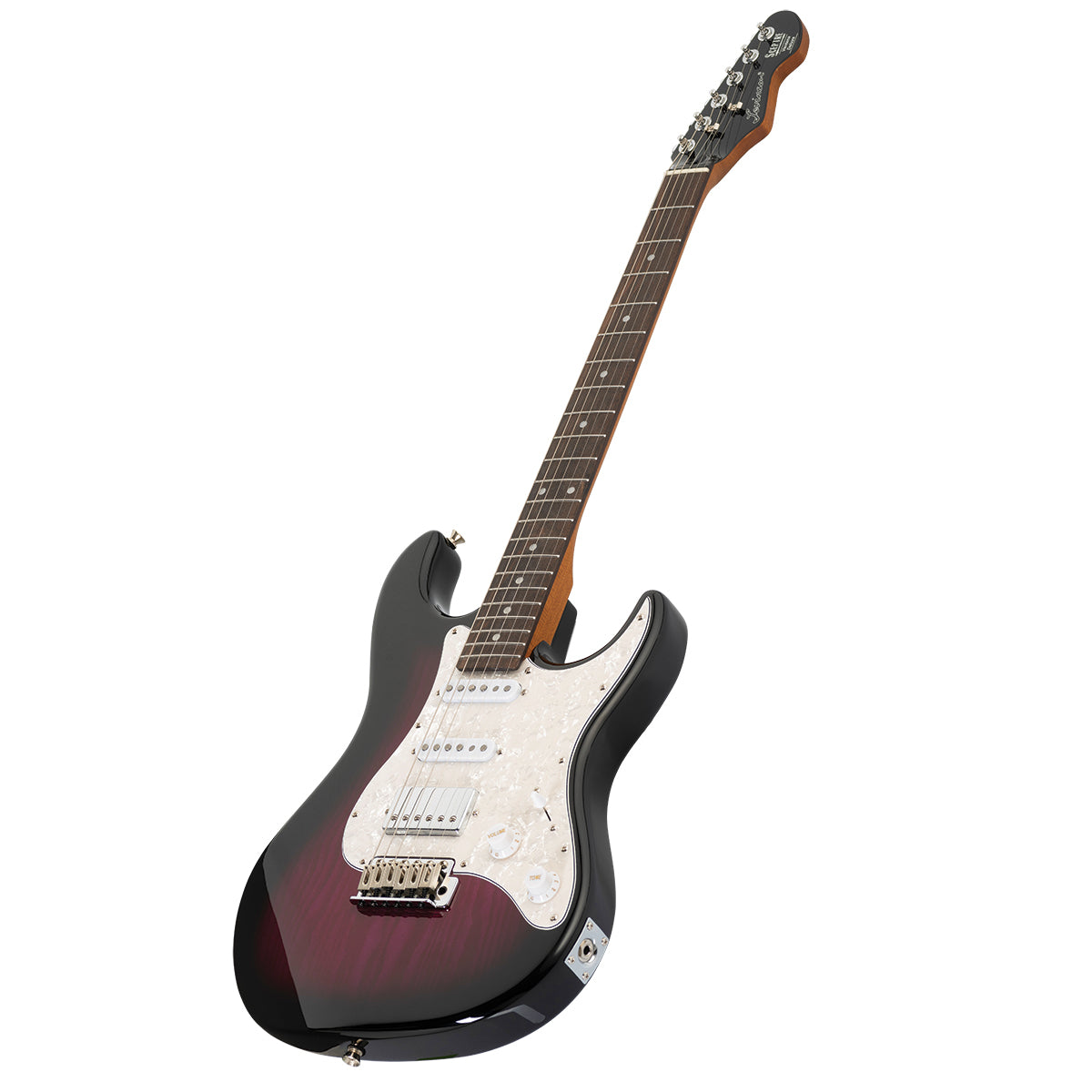 Levinson Sceptre Ventana Deluxe Double Cutaway HSS See Thru Misty Violet w Indian Laurel Board