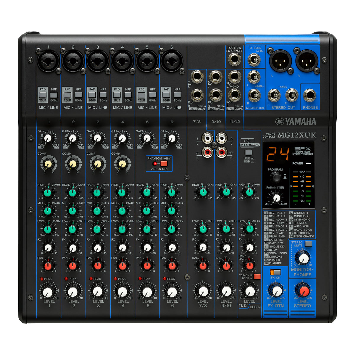 Yamaha MG12XU 12CH Mixer SPX USB Analog Fader