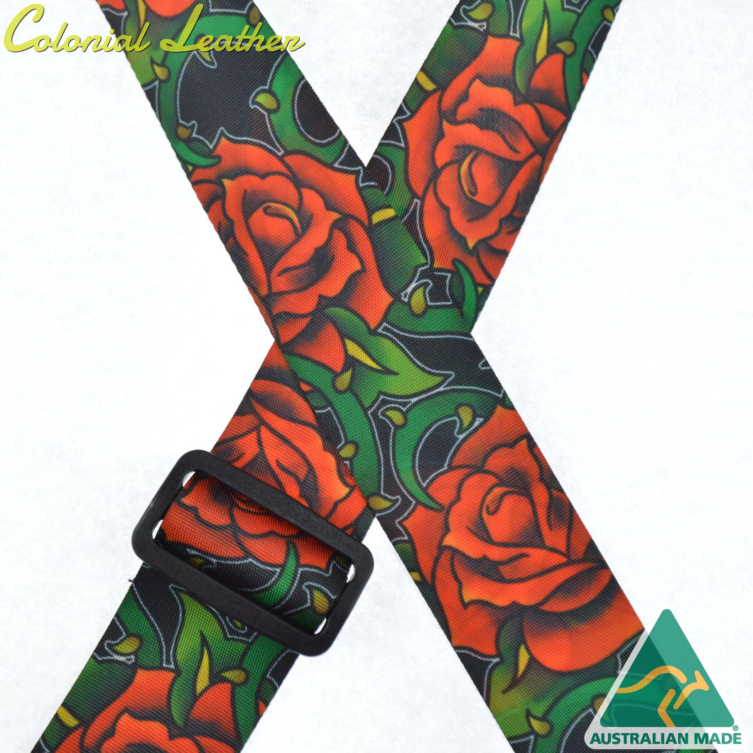 Colonial Leather RROSE Direct Print Webbing Strap - Red Rose