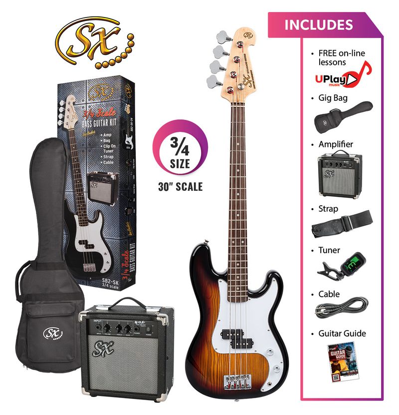 SX 3/4 P bass style kit with amp tob sunburst