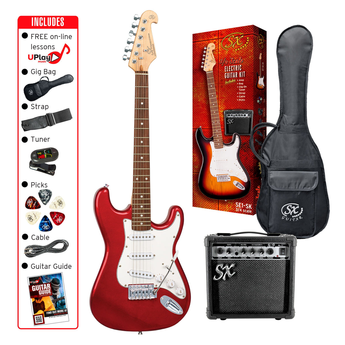 Essex 3/4 size Electric guitar Kit CA Red