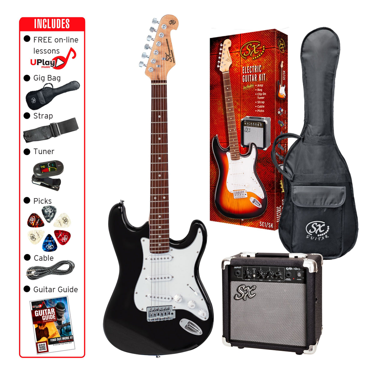 SX SE1SKB ELECTRIC GUITAR KIT BLACK