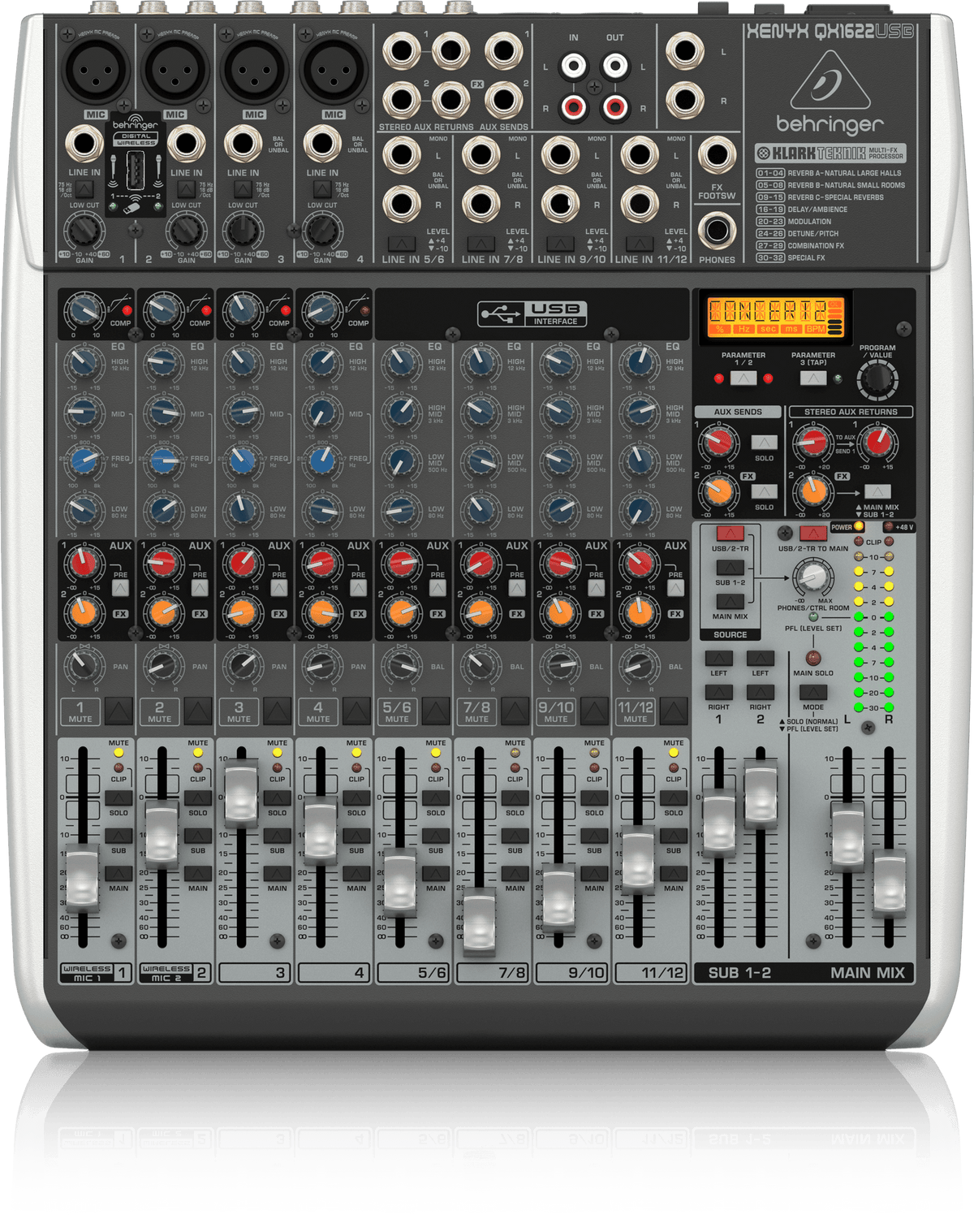 Behringer Xenyx QX1622USB Premium 16-Input, 2/2-Bus Mixer with KLARK TEKNIK Multi-FX Processor & USB/Audio Interface