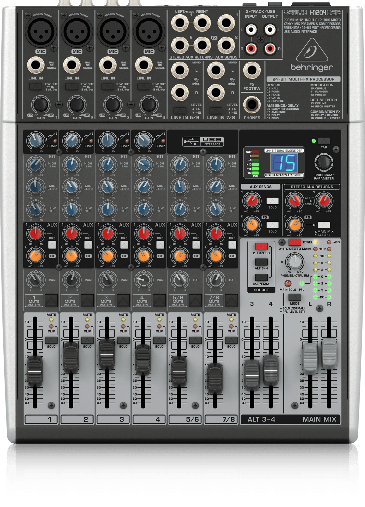 Behringer Xenyx X1204USB Premium 12-Input, 2/2-Bus Mixer with 24-Bit Multi-FX Processor & USB/Audio Interface